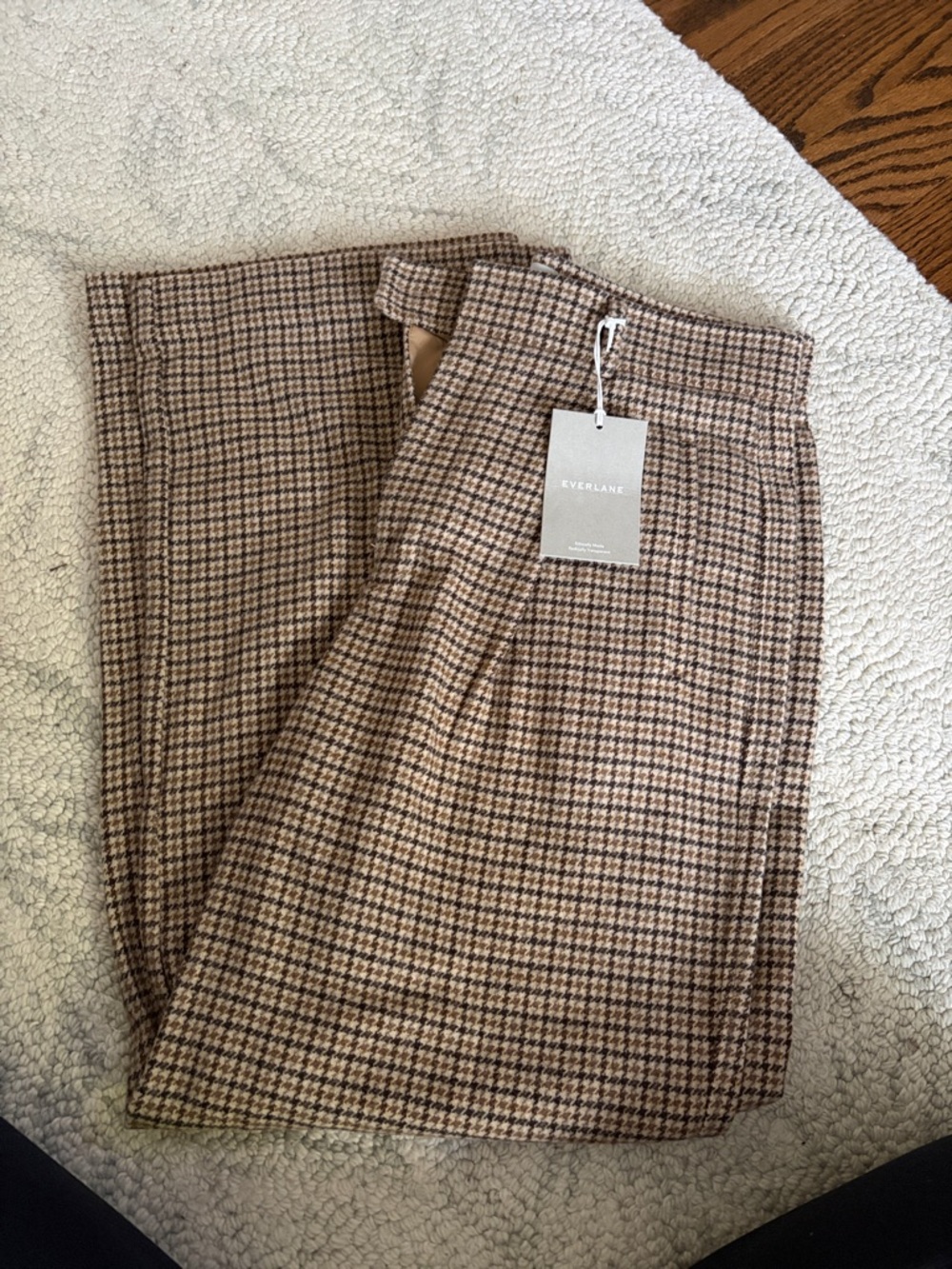 Everlane Women's Brown Houndstooth Wool-Blend Trousers